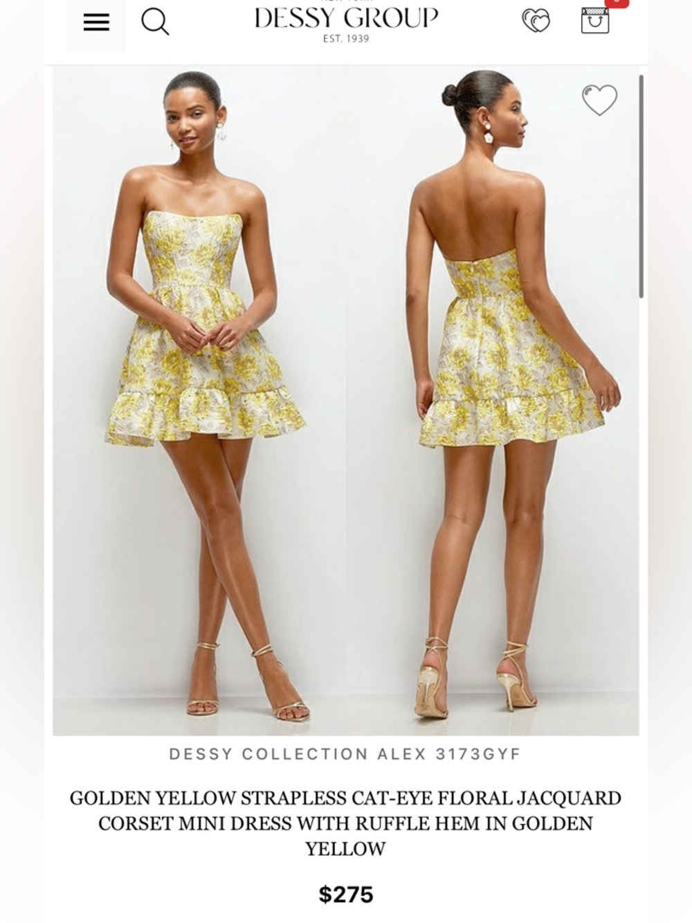 NWT (new w/ partial tag) Dessy Collection Yellow Floral Spaghetti-Strap Dress 4